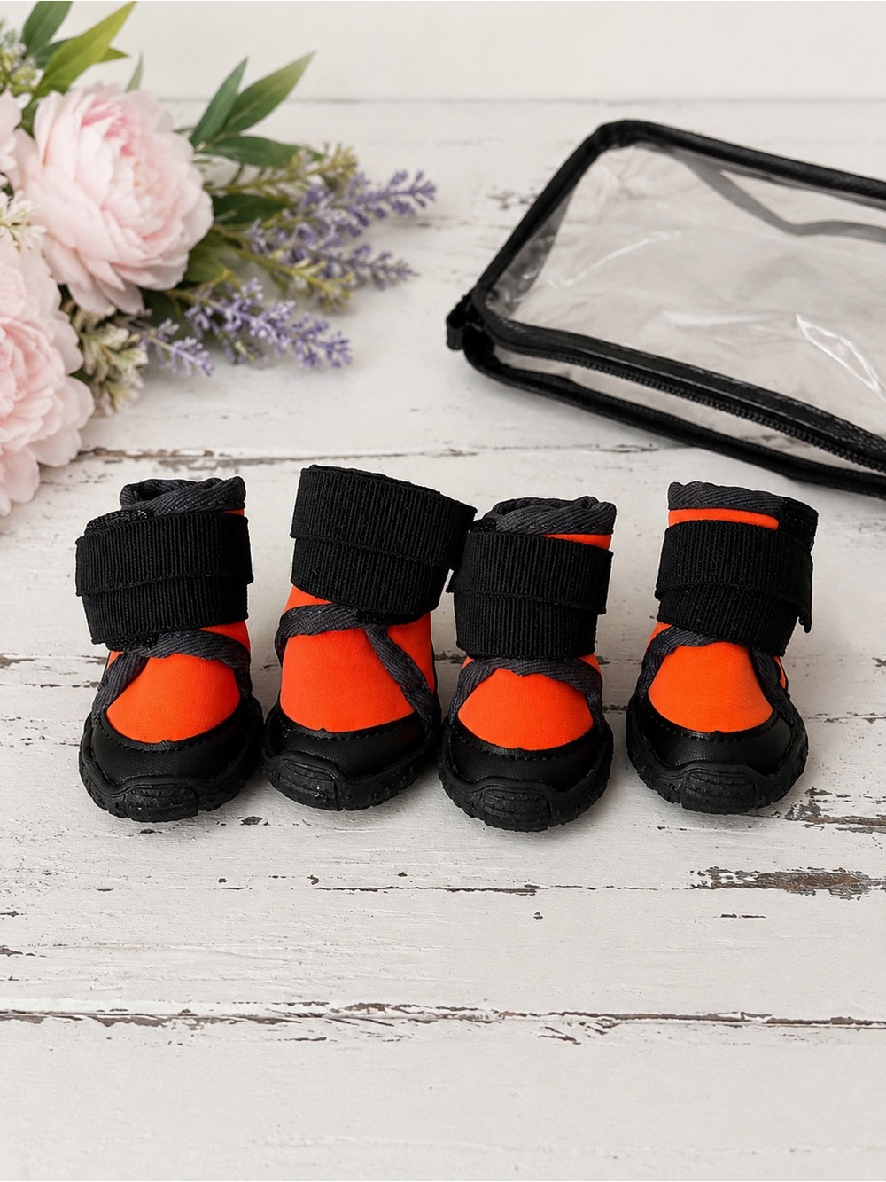 Waterproof Dog Boots Shoes Orange & Black Reflective Pet Booties Set of 4 NWOT